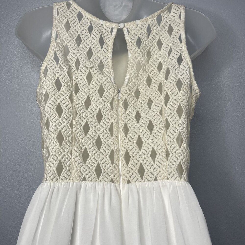 a.drea Sleeveless Ivory Beaded Fit & Flare Mini Dress Sheer Skirt Party Wedding - Picture 6 of 13